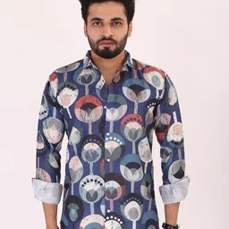 Mast & Harbour Slim Fit Abstract Printed Spread Collar Cotton Linen Shirt-image-57