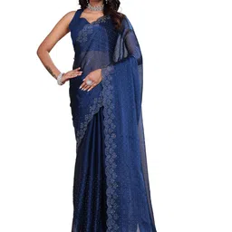 Indian Fashionista Embellished Beads and Stones Organza Saree-picture-49