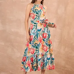 all about you Women Floral Print Halter Neck Fit & Flare Midi Dress-image-43
