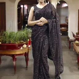 DIVASTRI Embellished Sequinned Poly Georgette Saree-image-53