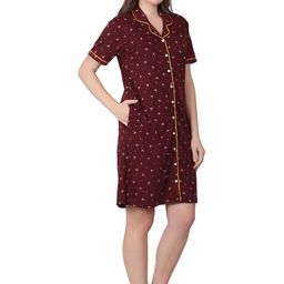 WOEMUR Maroon Pure Cotton Maxi Printed Nightdress-image-102