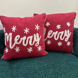 LUSHLYF Red & White 2 Pieces Abstract Cotton Square Cushion Covers-16
