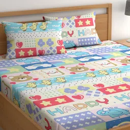 CHHAVI INDIA White & Blue Printed Microfiber 210 TC Queen Bedsheet Set-2.25 m X 2.50 m-image-59