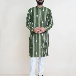 KUNDALI KAKSHAY Men Embroidered Mandarin Collar Straight Kurta-picture-34