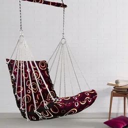 Swingzy Maroon & Pink Printed Cotton Hammock Swing With Cushion-56