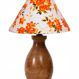 Aura Orange & White Printed Wooden Frustum Shaped Table Lamp-20