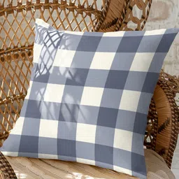 CASABLEU Blue & White 2 Pieces Checked Square Cushion Covers-9