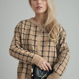 StyleCast Women Checked Round Neck Front-Open Sweater-picture-46