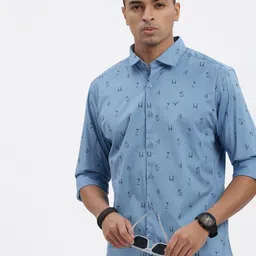 SHOWOFF Men Standard Spread Collar Typography Printed Cotton Slim Fit Casual Shirt-image-26
