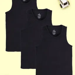 KiddoPanti Boys Pack Of 3 Pure Cotton Round Neck Basic Vests SS25BVT005-Black-72