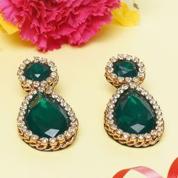 StyleCast Gold-Plated Artificial Stones Studded Teardrop Shaped Drop Earrings-image-27