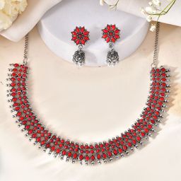 Anouk Silver-Plated Stone Studded & Beaded Jewellery Set-38
