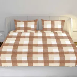 MAYFAIR HOMES LONDON Brown & Beige Checked 144 TC King Bedsheet Set 2.74 m x 2.24 m-picture-14