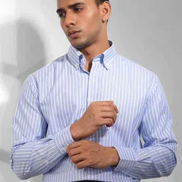 Eleven Brothers Men Button-Down Collar Vertical Striped Cotton Formal Shirt-image-16