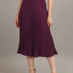 ZWERLON Accordion Pleats Linen Midi Skirt-picture-23
