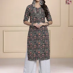 HERE&NOW Selection Of 2 Ethnic Motifs Printed Round Neck Straight Kurtas-15