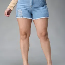 Miss Chase A+ Women Distressed Denim Regular Fit Shorts-picture-20