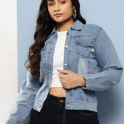 CORSICA Women Blue Cotton Denim Jacket-picture-1