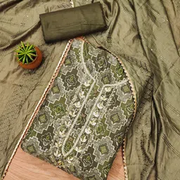HERE&NOW Bandhani Printed Beads and Stones Organza Unstitched Dress Material-image-76