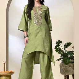 Myshka Women Ethnic Motifs Yoke Design Regular Thread Work Kurta with Palazzos-7