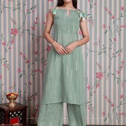 Ode by House of Pataudi Women Striped Regular Kurta with Palazzos-image-63