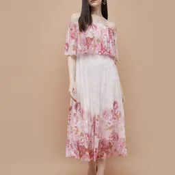 CODE by Lifestyle Women Floral Printed Off-Shoulder Cape Sleeve Fit & Flare Midi Dress-image-70