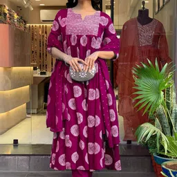 KALINI Geometric Printed Anarkali Kurta With Trouser And Dupatta-3