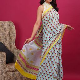 Vanedik Ethnic Motifs Printed Mulmul Cotton Block Print Saree image 5