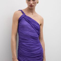 MANGO One Shoulder Ruched Pleated Bodycon Mini Dress-picture-6