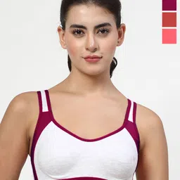 LILY Pack of 4 Colourblocked Full Coverage Non Padded Seamless Sports Bra-picture-28