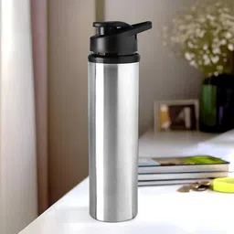 Kuber Industries Silver-Toned & Black Stainless Steel Water Bottle-700 ml-48