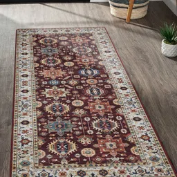 OBSESSIONS Maroon & Cream-Color Ethnic Motifs Rectangular Bedside Runners-picture-45