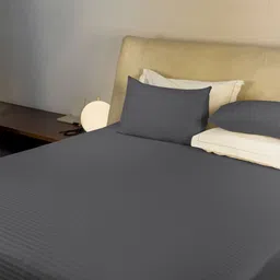 LABHAM Simple Living Grey Striped 210 TC Satin King Bedsheet With 2 Pillow Covers-picture-12