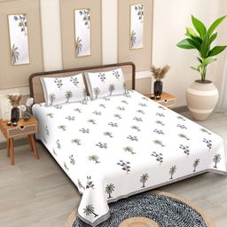 Texstylers White Floral Cotton 210 TC Queen Bedsheet with 2 Pillow Covers-2.74mX2.28m-image-73