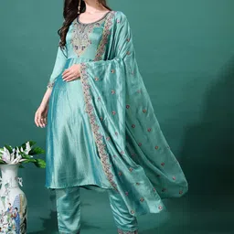 KALINI Yoke Design Straight Kurta With Trousers And Dupatta-picture-49