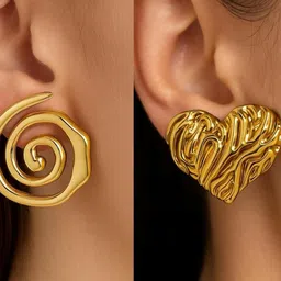 ISHTAARA Gold-Plated Artificial Stones and Beads Stainless Steel Earrings-picture-23