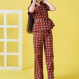 Stylo Bug Girls Printed Shirt Collar Pure Cotton Shirt With Trouser-image-47