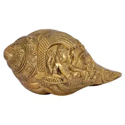 Exotic India Brass Conch with Lord Vishnu & Lakshmi Ji Showpiece-image-42