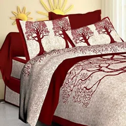 Aura White And Red Printed Pure Cotton 144 TC Queen Bedsheet Set 2.10 m X 2.30 m-image-43
