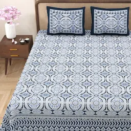 Myntra Elegant Homes Blue Geometric Pure Cotton 180TC Double King Bedsheet Set-2.75mx2.25m-image-77