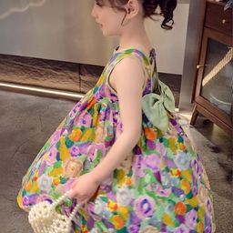 LULU & SKY Girls Floral Printed Sleeveless Cut-Outs Fit & Flare Dress-image-47