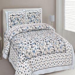 Myntra Elegant Homes Blue & White Floral Printed 180 TC King Bedsheet Set2.74m x 2.54m-image-97
