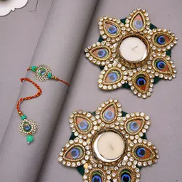 Aapno Rajasthan Set Of 2 Rakhi With 2 Candle Holder-14