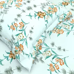 THE WHITE MOSS Blue & Orange Floral 220 TC Queen Bedsheet with 2 Pillow Covers-image-45