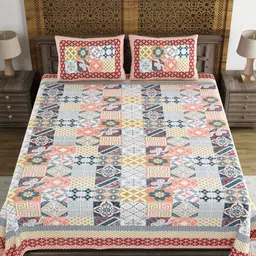 Sangria Green & Maroon Ethnic Pure Cotton 210TC Double King Bedsheet Set-2.74mx2.28m-image-93