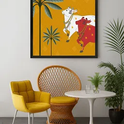 999Store Yellow & White Cow Pichwai Printed Canvas Wall Art-image-93