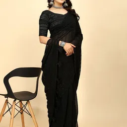 K 5 Fashion Striped Embellished Pure Chiffon Saree-picture-16
