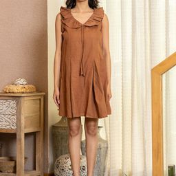HOUSE OF JAMOTI Linen A-Line Mocha Ruffle Dress-16
