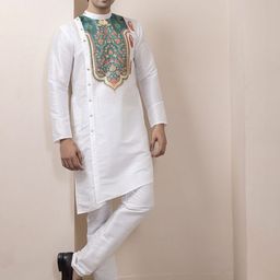 DEVOILER Men Ethnic Motifs Printed Regular Dupion Silk Kurta with Pyjamas-17