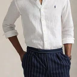 Polo Ralph Lauren Men Slim Fit Solid Button-Down Collar Linen Casual Shirt-image-15